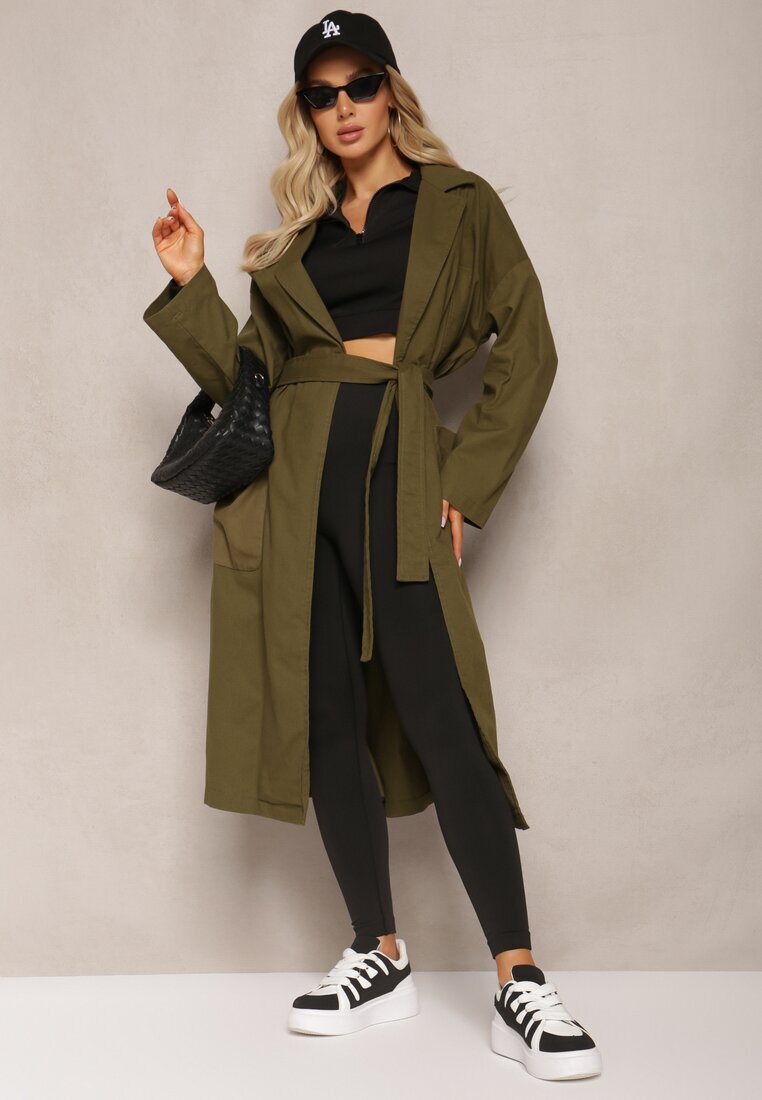 ann gissy Palton Verde cu curea legată Oversize Terethia