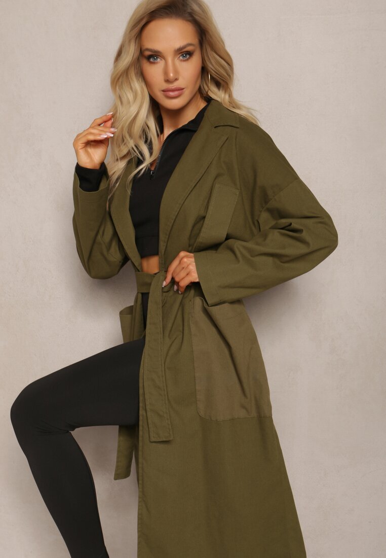 ann gissy Palton Verde cu curea legată Oversize Terethia