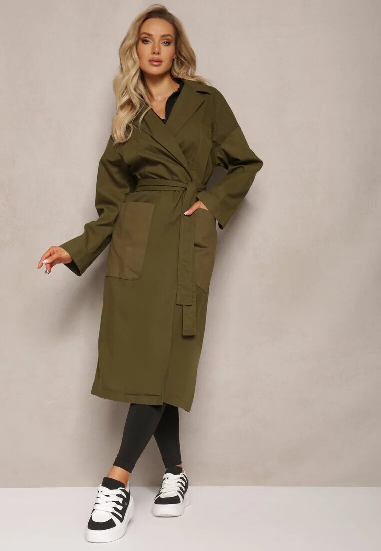 ann gissy Palton Verde cu curea legată Oversize Terethia