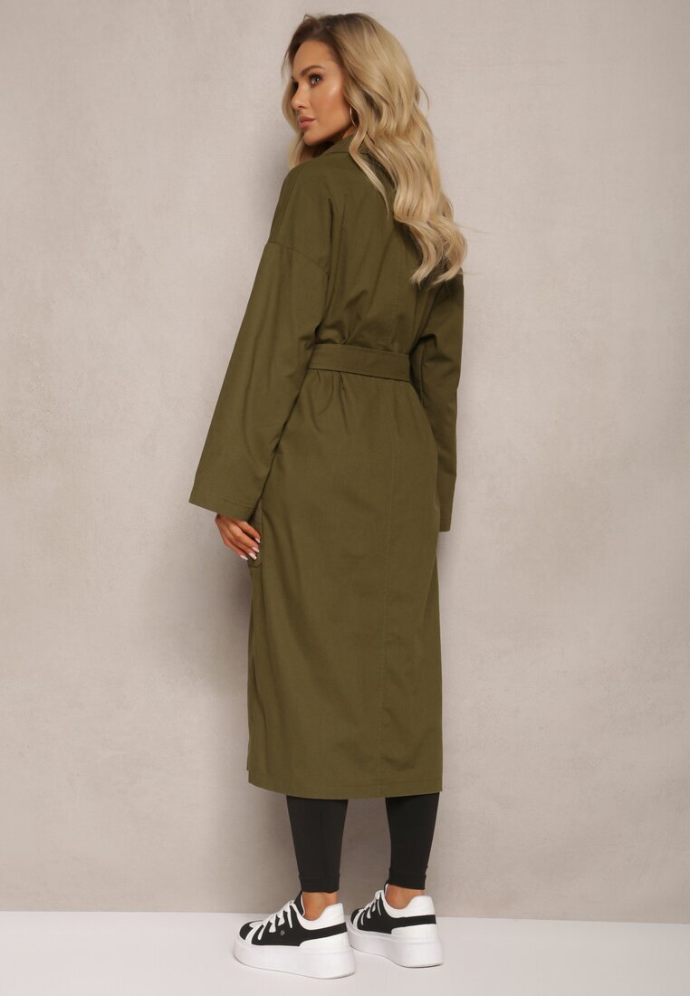 ann gissy Palton Verde cu curea legată Oversize Terethia