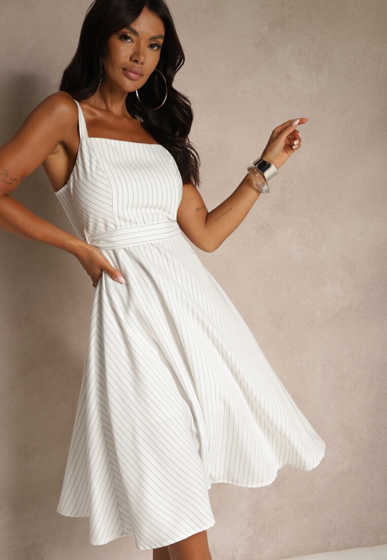 ann gissy Rochie Albă Cloș cu Viscoză în Dungi Dolavessa