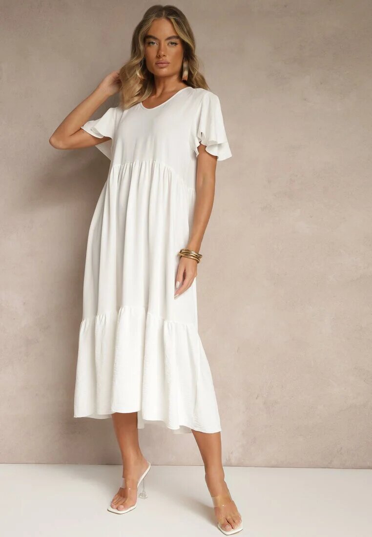 ann gissy Rochie Albă Evazată cu Viscoză în Stil Casual Filarenna