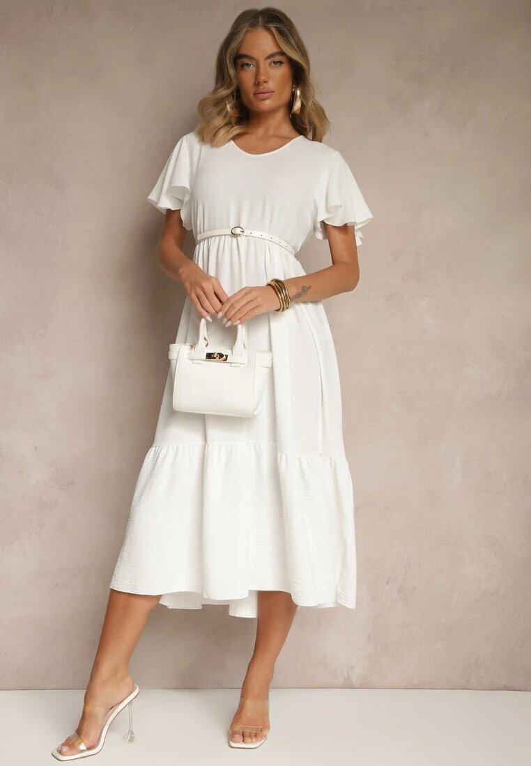 ann gissy Rochie Albă Evazată cu Viscoză în Stil Casual Filarenna