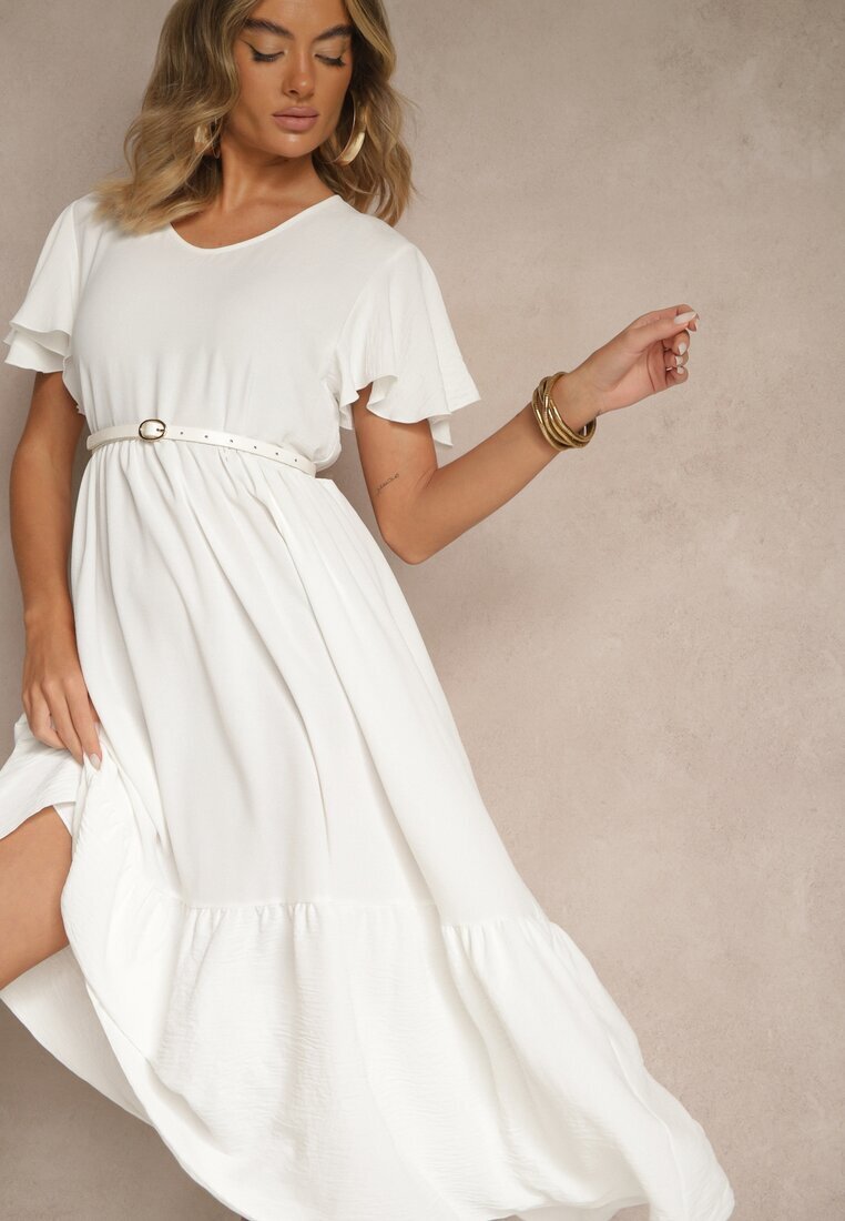 ann gissy Rochie Albă Evazată cu Viscoză în Stil Casual Filarenna