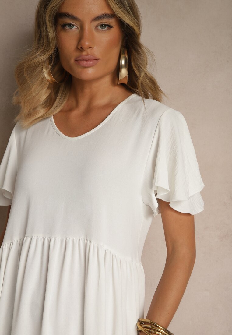 ann gissy Rochie Albă Evazată cu Viscoză în Stil Casual Filarenna
