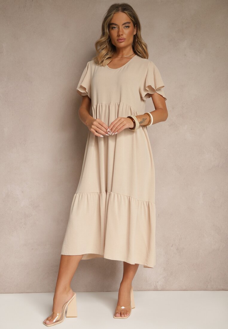 ann gissy Rochie bej deschis evazată cu vâscoză în stil casual Filarenna
