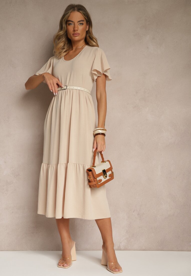 ann gissy Rochie bej deschis evazată cu vâscoză în stil casual Filarenna