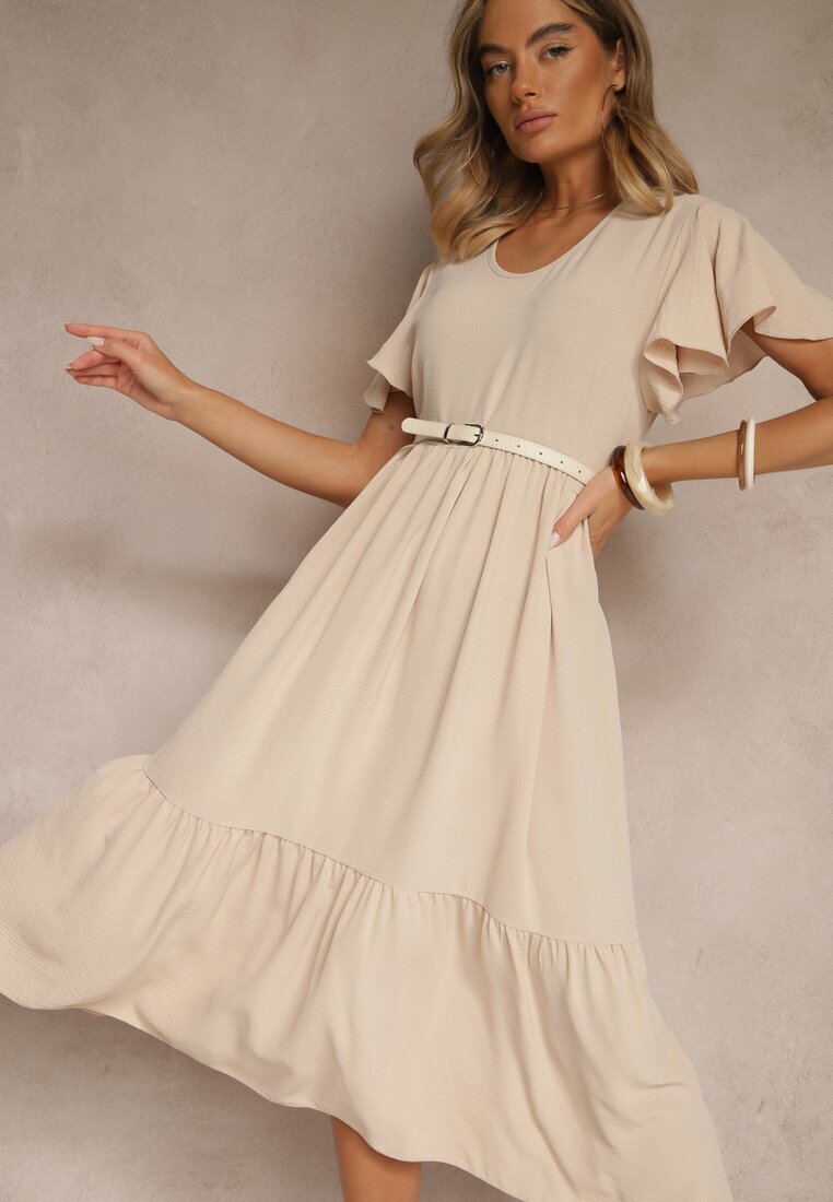 ann gissy Rochie bej deschis evazată cu vâscoză în stil casual Filarenna