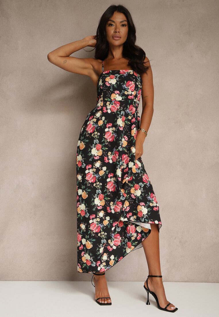 ann gissy Rochie Cloș Neagră cu Viscoză cu Imprimeu Floral Nalivie