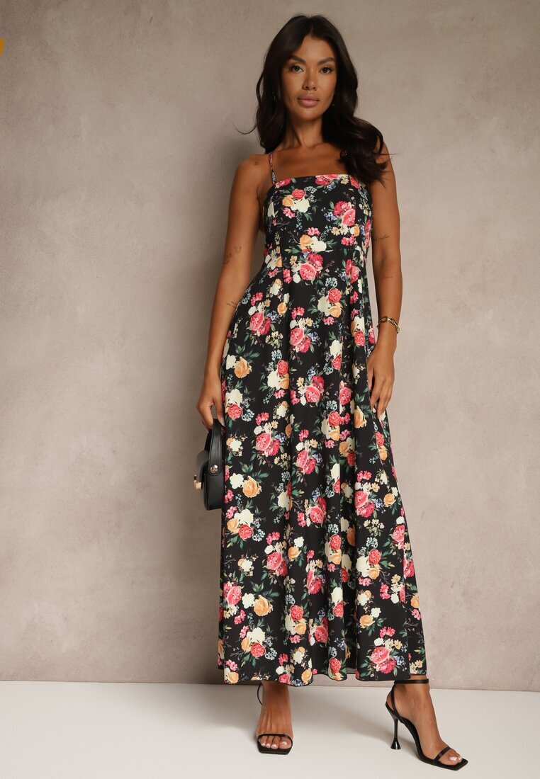 ann gissy Rochie Cloș Neagră cu Viscoză cu Imprimeu Floral Nalivie