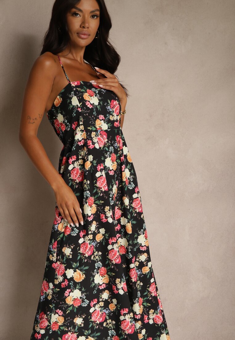 ann gissy Rochie Cloș Neagră cu Viscoză cu Imprimeu Floral Nalivie