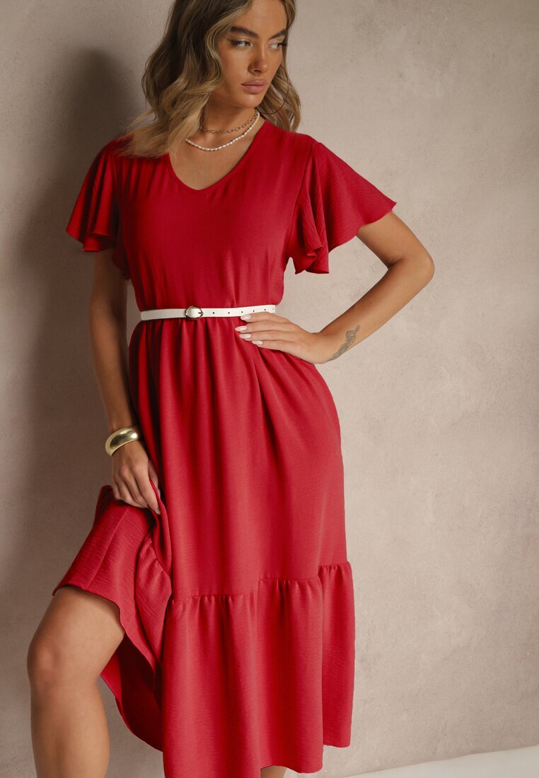 ann gissy Rochie Cloș Roșie din Viscoză Stil Casual Filarenna