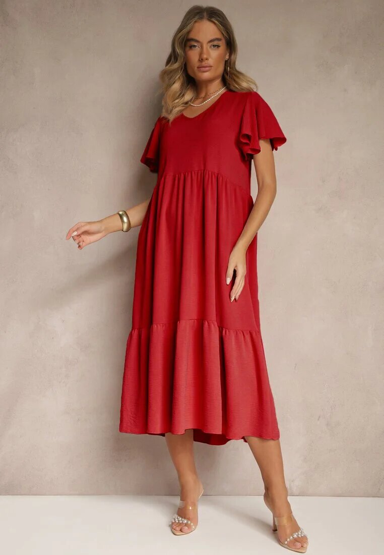 ann gissy Rochie Cloș Roșie din Viscoză Stil Casual Filarenna
