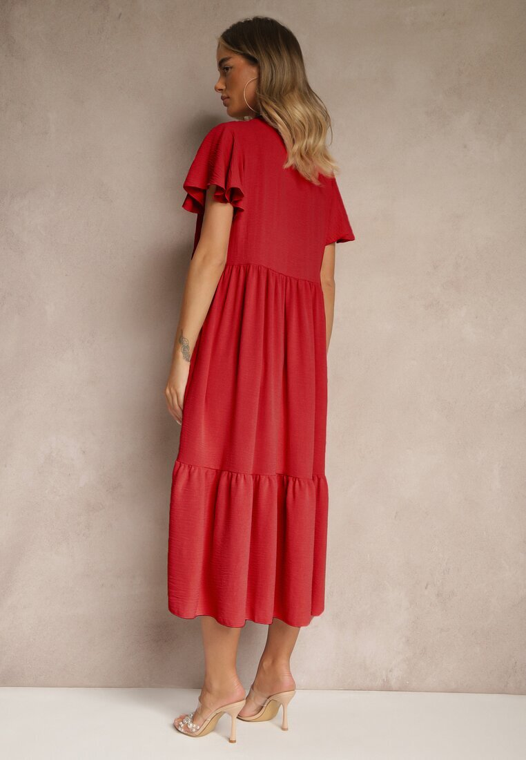 ann gissy Rochie Cloș Roșie din Viscoză Stil Casual Filarenna