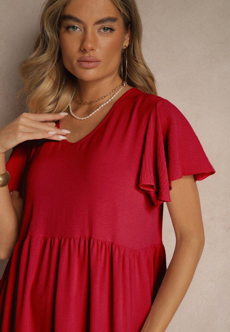ann gissy Rochie Cloș Roșie din Viscoză Stil Casual Filarenna