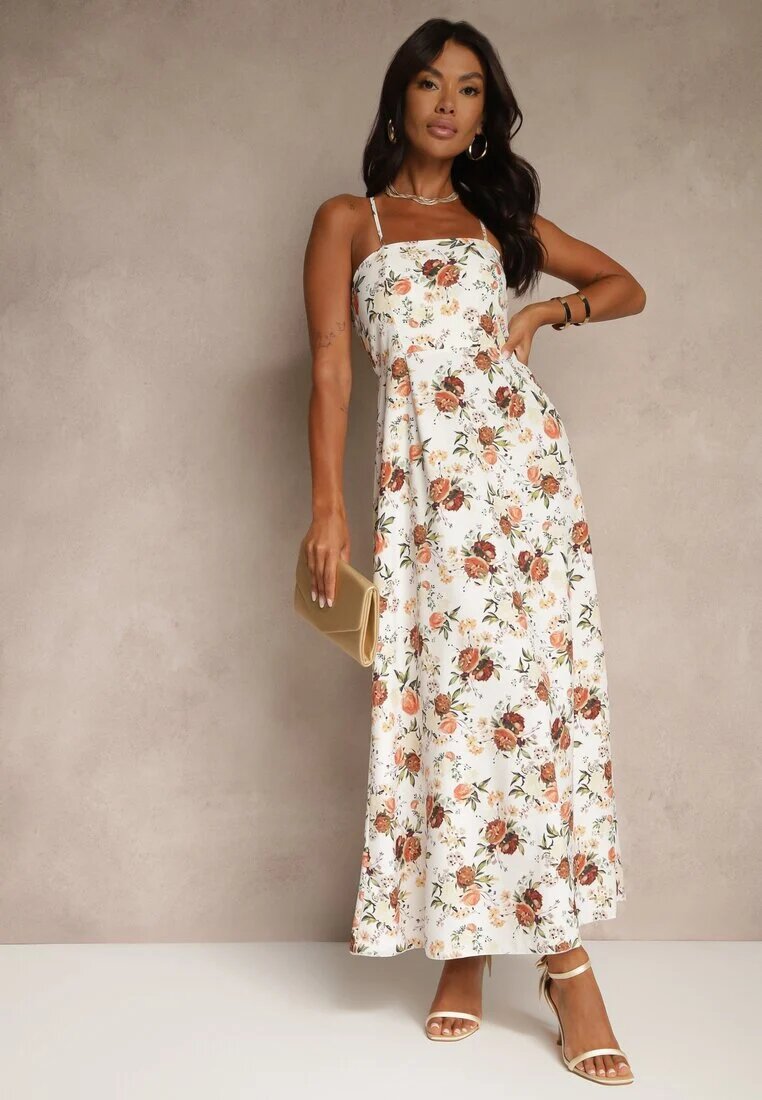 ann gissy Rochie Evazată Bej din Viscoză cu Imprimeu Floral Nalivie