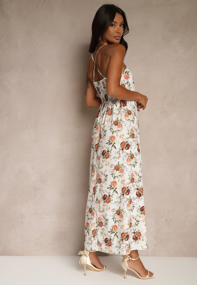 ann gissy Rochie Evazată Bej din Viscoză cu Imprimeu Floral Nalivie