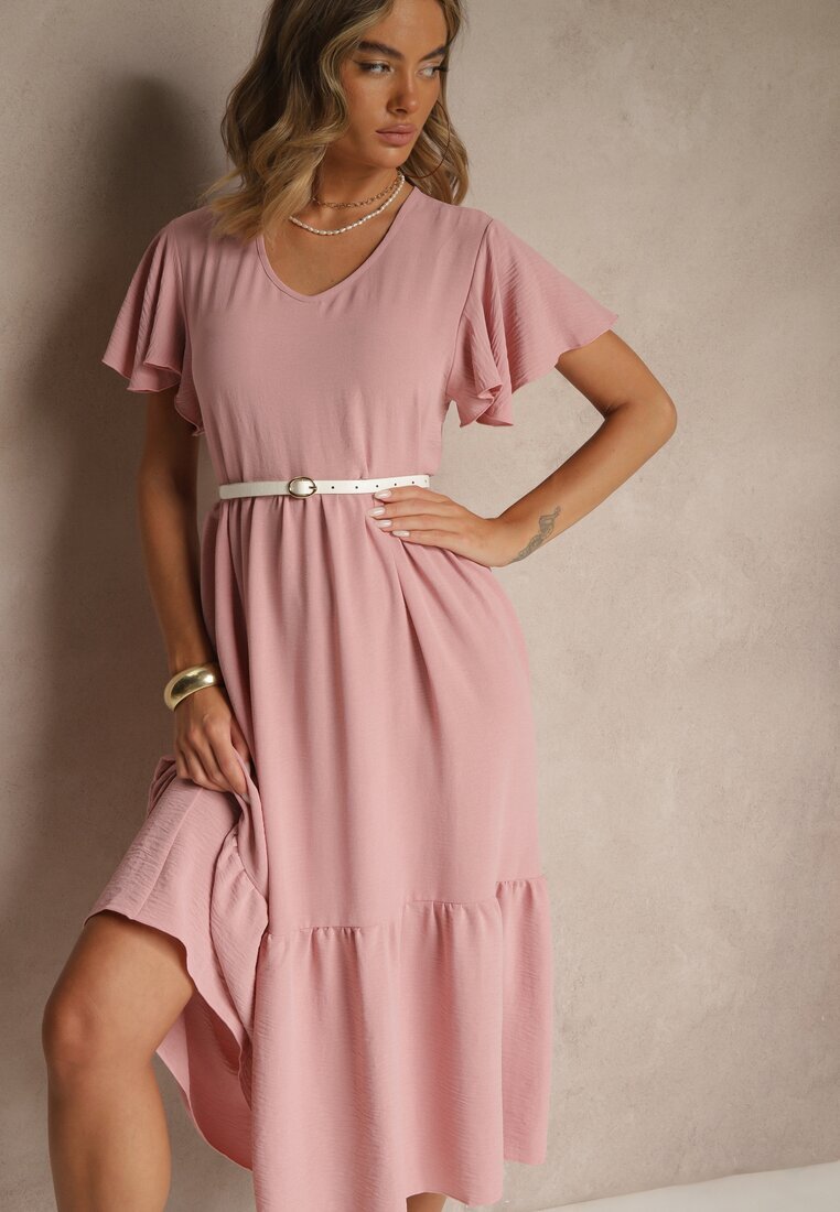 ann gissy Rochie evazată roz din viscoză stil casual Filarenna