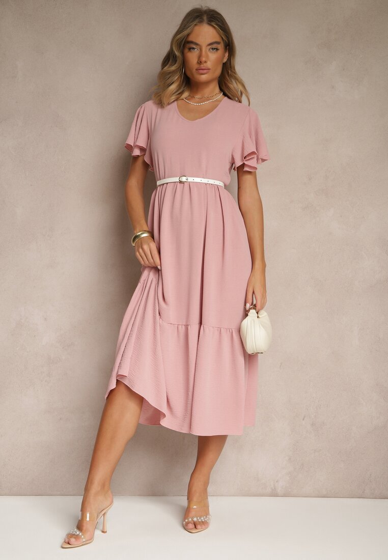 ann gissy Rochie evazată roz din viscoză stil casual Filarenna