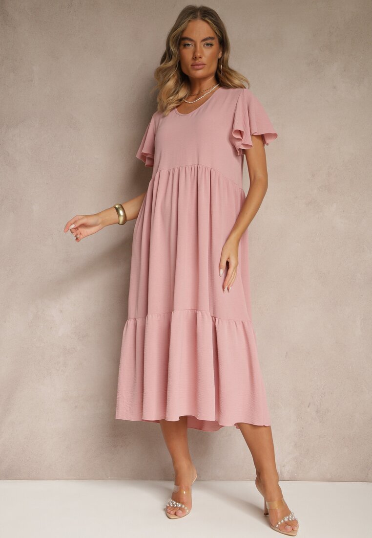 ann gissy Rochie evazată roz din viscoză stil casual Filarenna