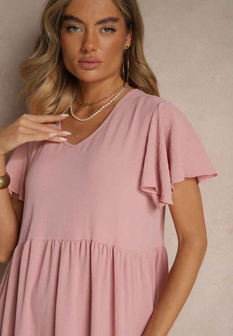 ann gissy Rochie evazată roz din viscoză stil casual Filarenna