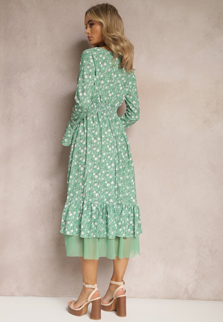 ann gissy Rochie Evazată Verde Midi cu Plasă Croială Asimetrică Fovita