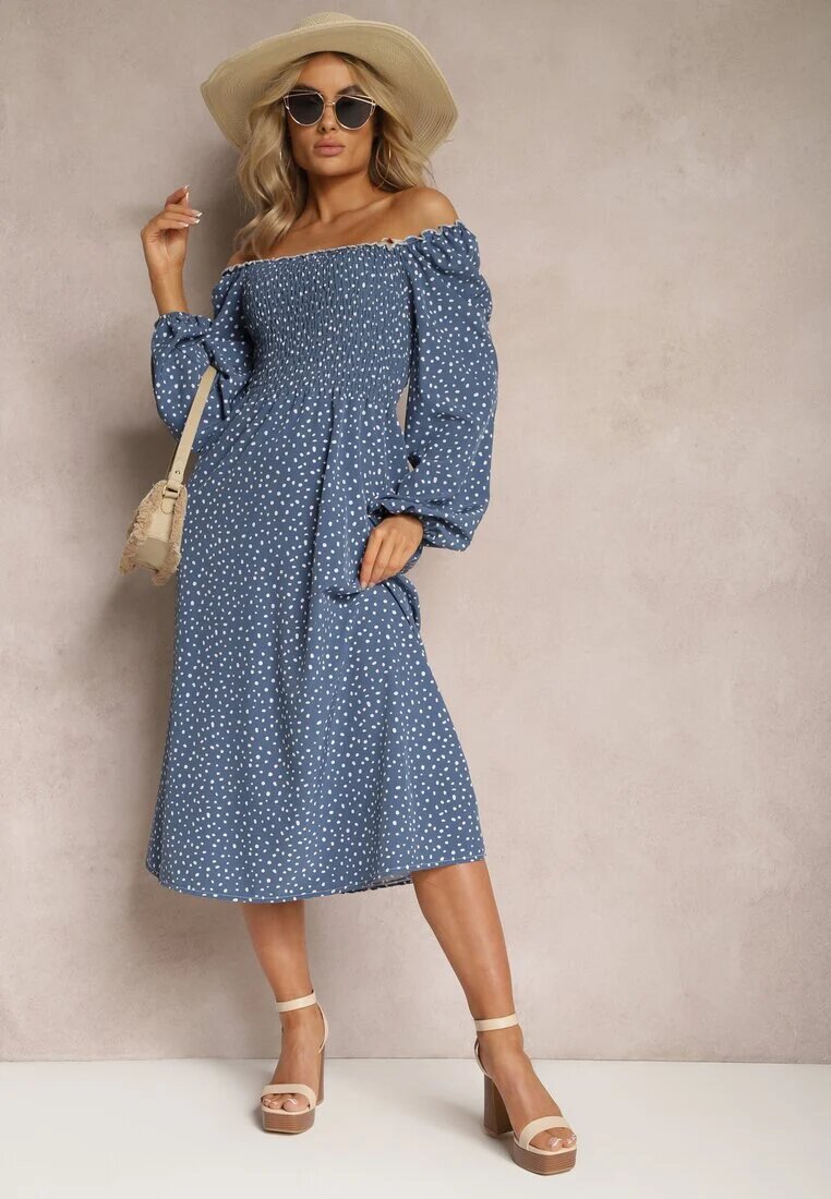 ann gissy Rochie Midi Bleumarin Evazată Cu buline Gernia
