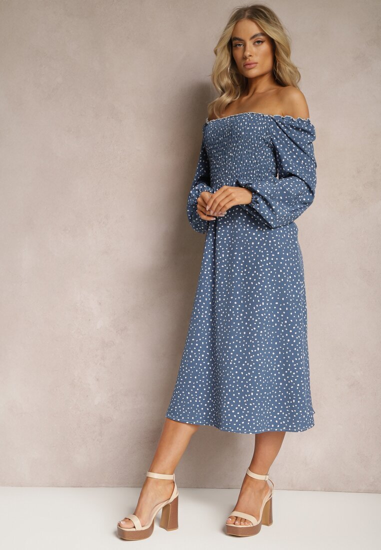ann gissy Rochie Midi Bleumarin Evazată Cu buline Gernia