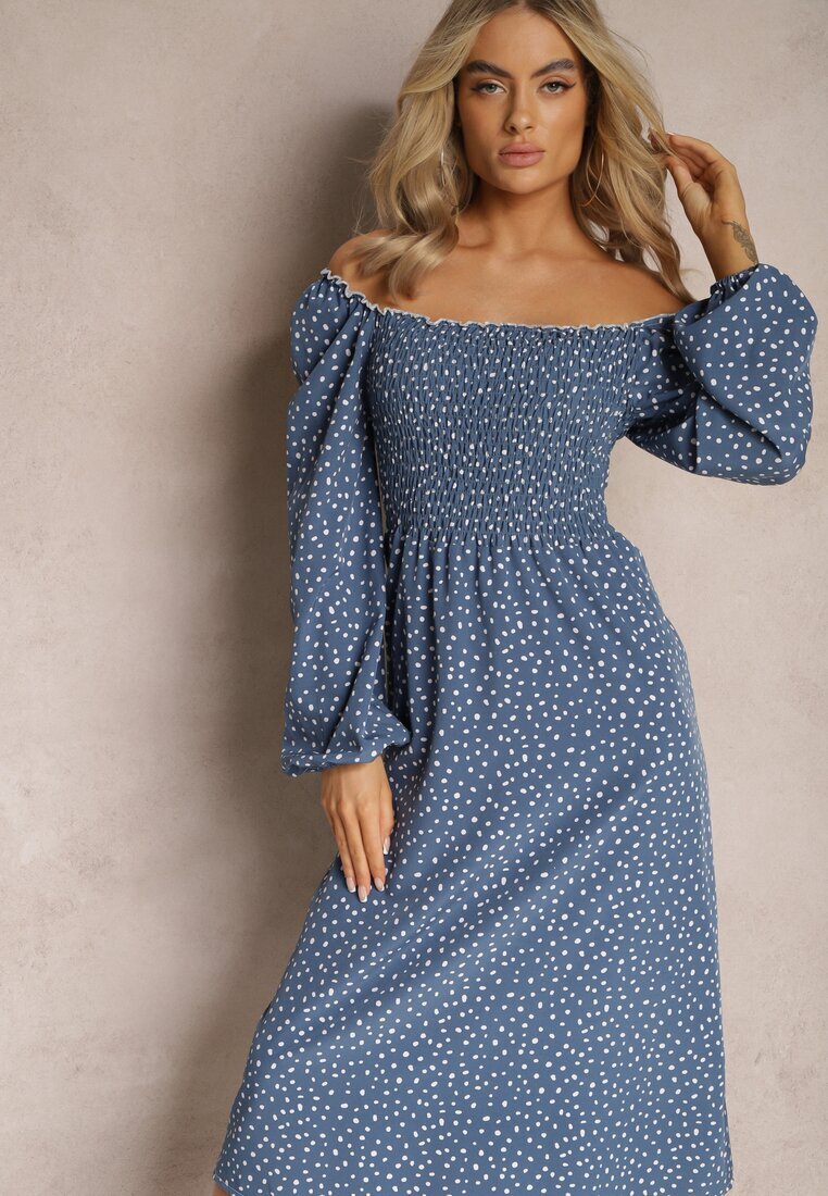 ann gissy Rochie Midi Bleumarin Evazată Cu buline Gernia