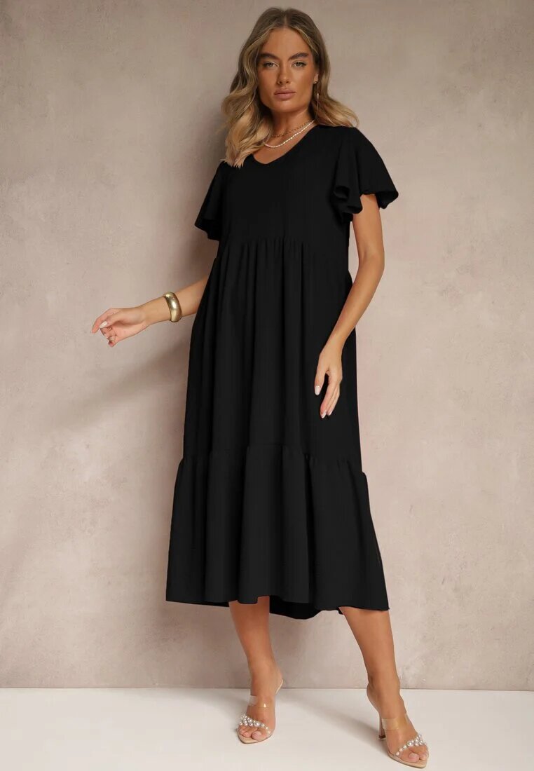 ann gissy Rochie Neagră Evazată din Viscoză în Stil Casual Filarenna