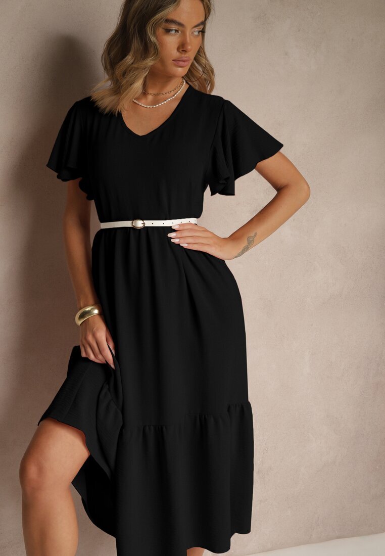 ann gissy Rochie Neagră Evazată din Viscoză în Stil Casual Filarenna