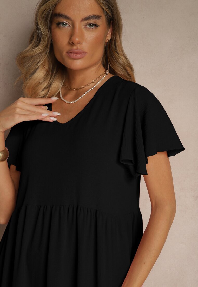 ann gissy Rochie Neagră Evazată din Viscoză în Stil Casual Filarenna