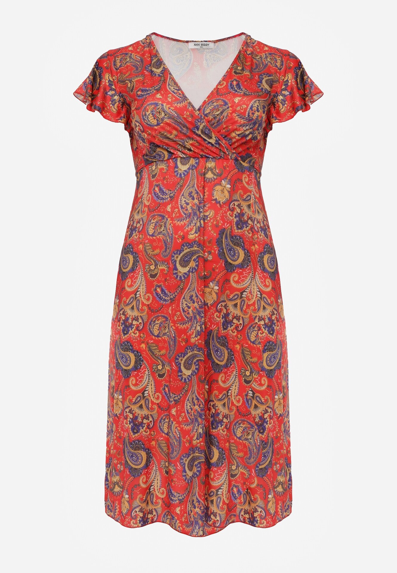 ann gissy Rochie petrecută cu adaos de vâscoză decorată cu motiv Paisley Nesaleia Roșie