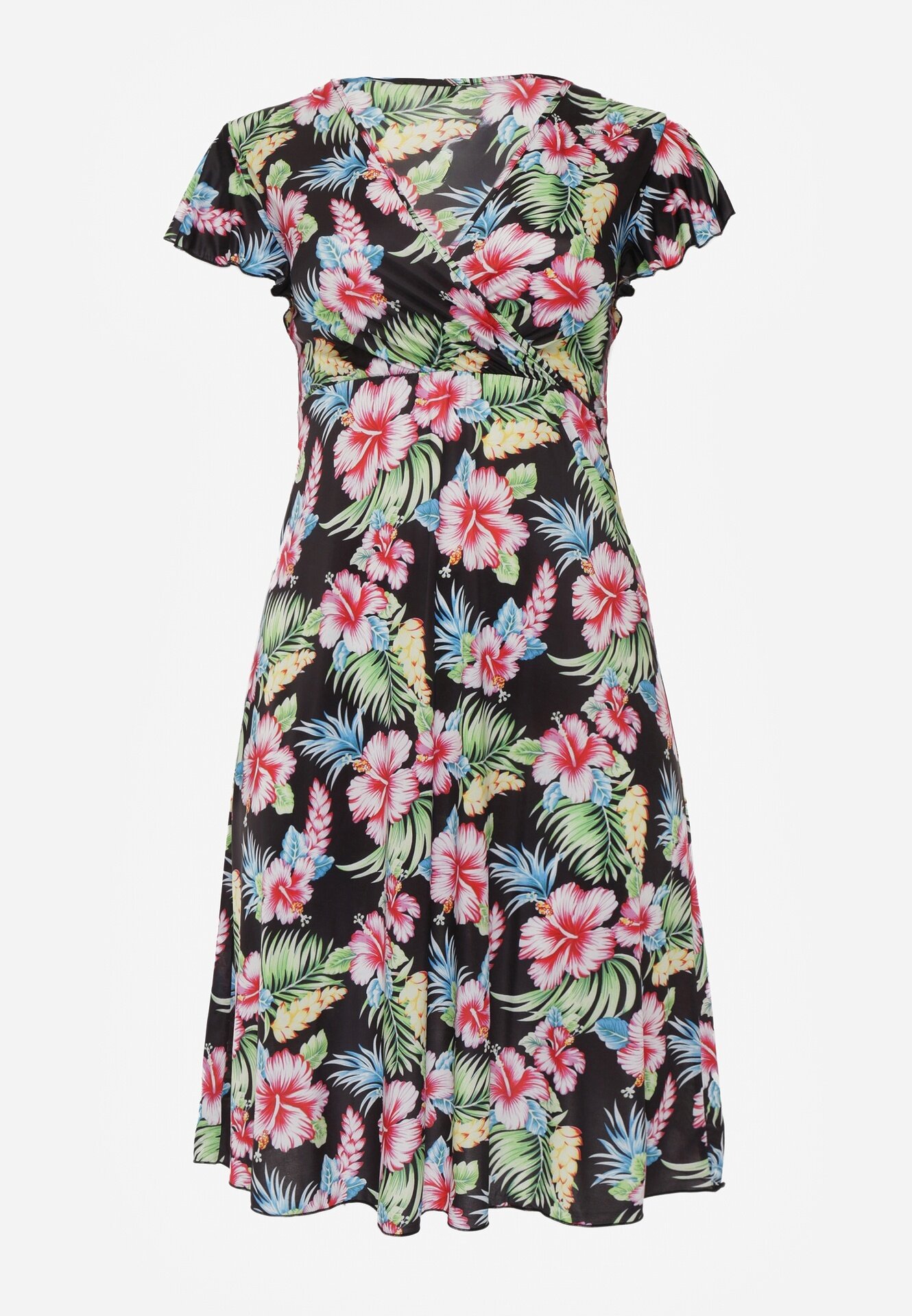 ann gissy Rochie petrecută cu vâscoză și elastic în talie cu flori tropicale Chionobe Neagră