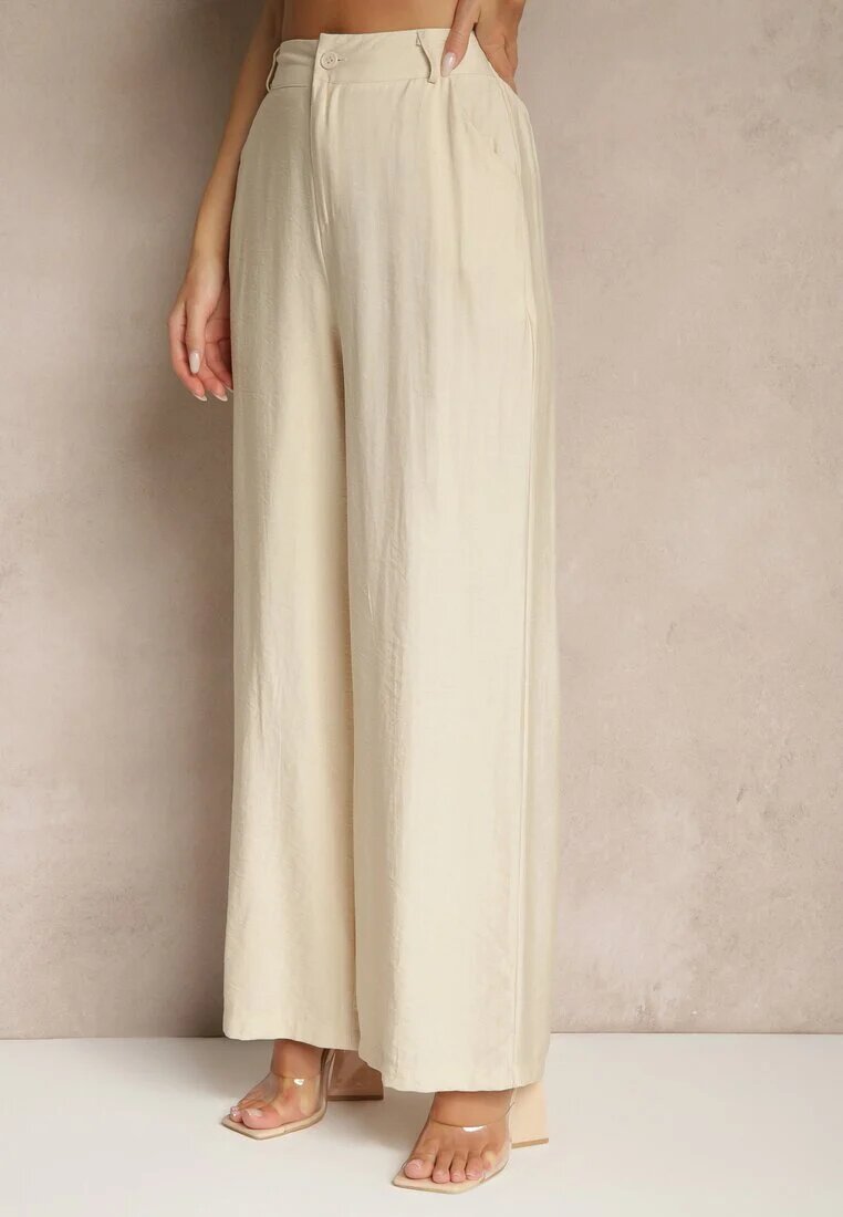 ann gissy Set Bej din viscoză Pantaloni și Bluză cu aplicație și volan Dolirela