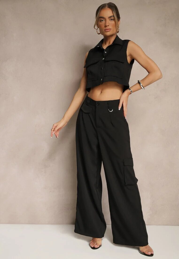 ann gissy Set negru Vestă tip cămașă și Pantaloni cu croială largă stil cargo Zibelle