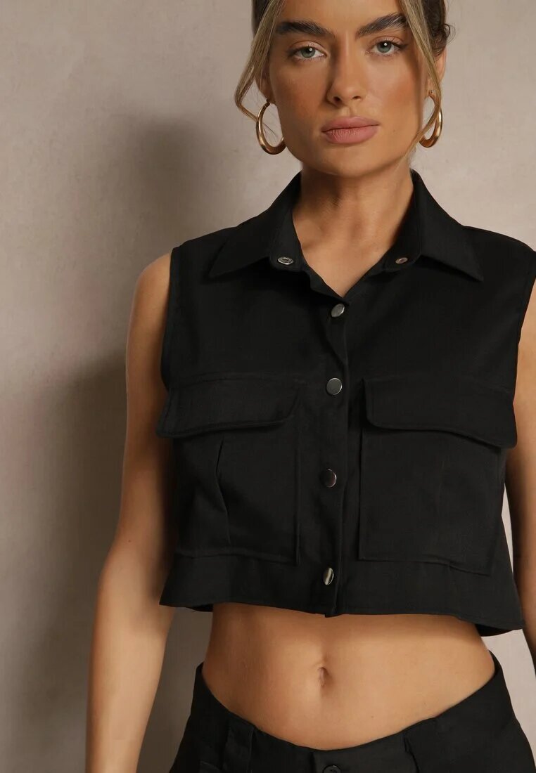 ann gissy Set negru Vestă tip cămașă și Pantaloni cu croială largă stil cargo Zibelle