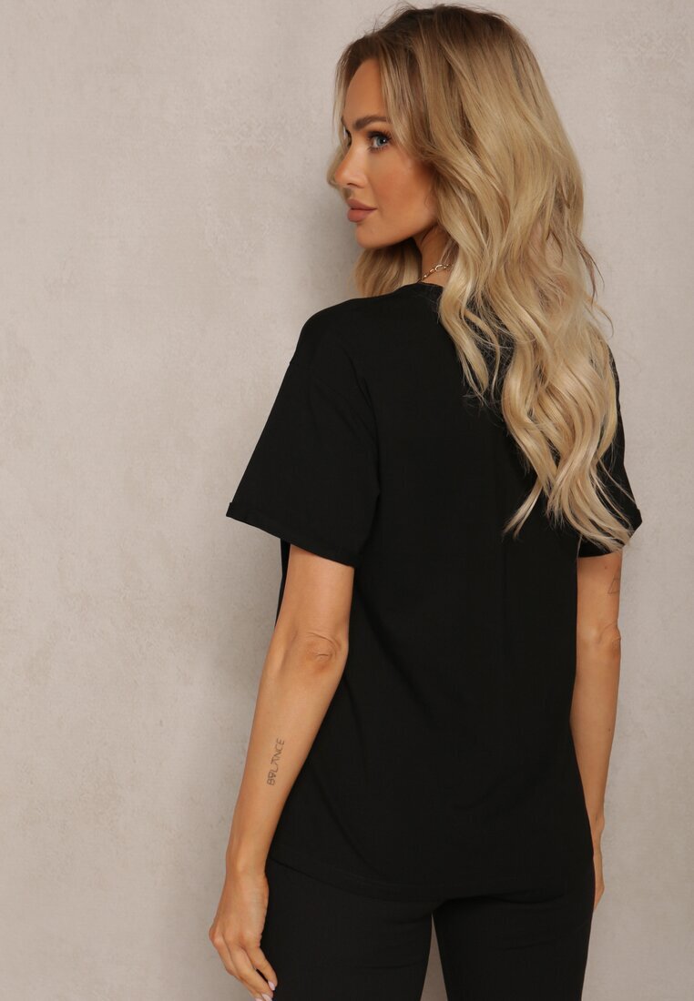 ann gissy Tricou Negru din Bumbac Decorat cu Imprimeu pe Partea din Față Katrielle