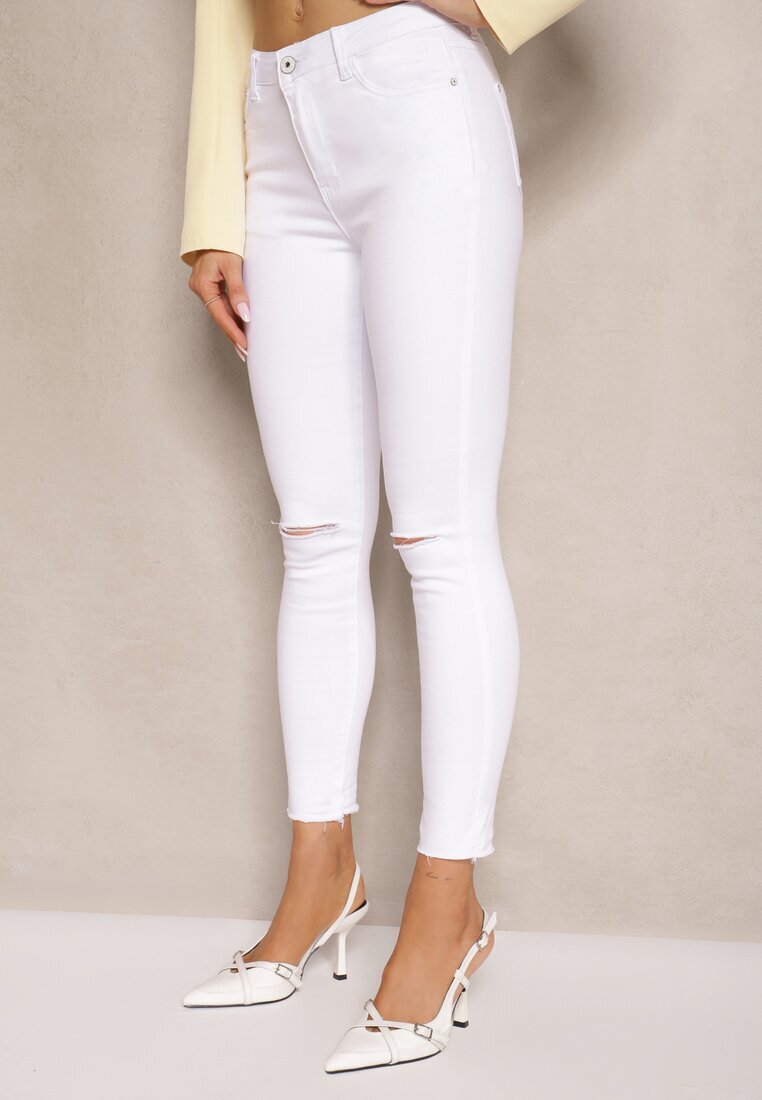 b.s.jeans Blugi Albi din Bumbac Tip Skinny Talie Înaltă Decorați cu Găuri la Genunchi Noviressa