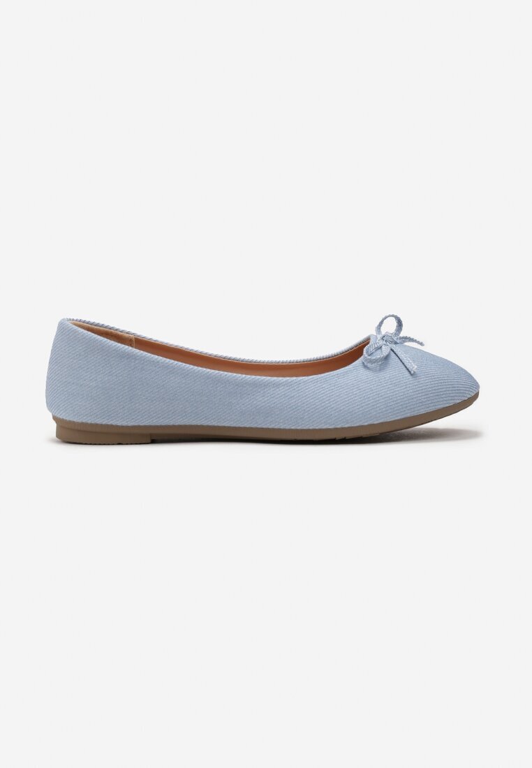  Balerini Denim Albaștri cu Fundă și Talpă Plată Grena