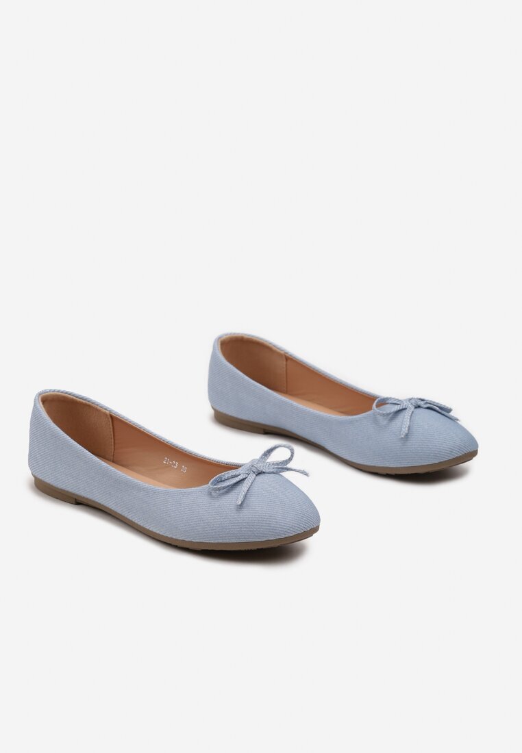  Balerini Denim Albaștri cu Fundă și Talpă Plată Grena