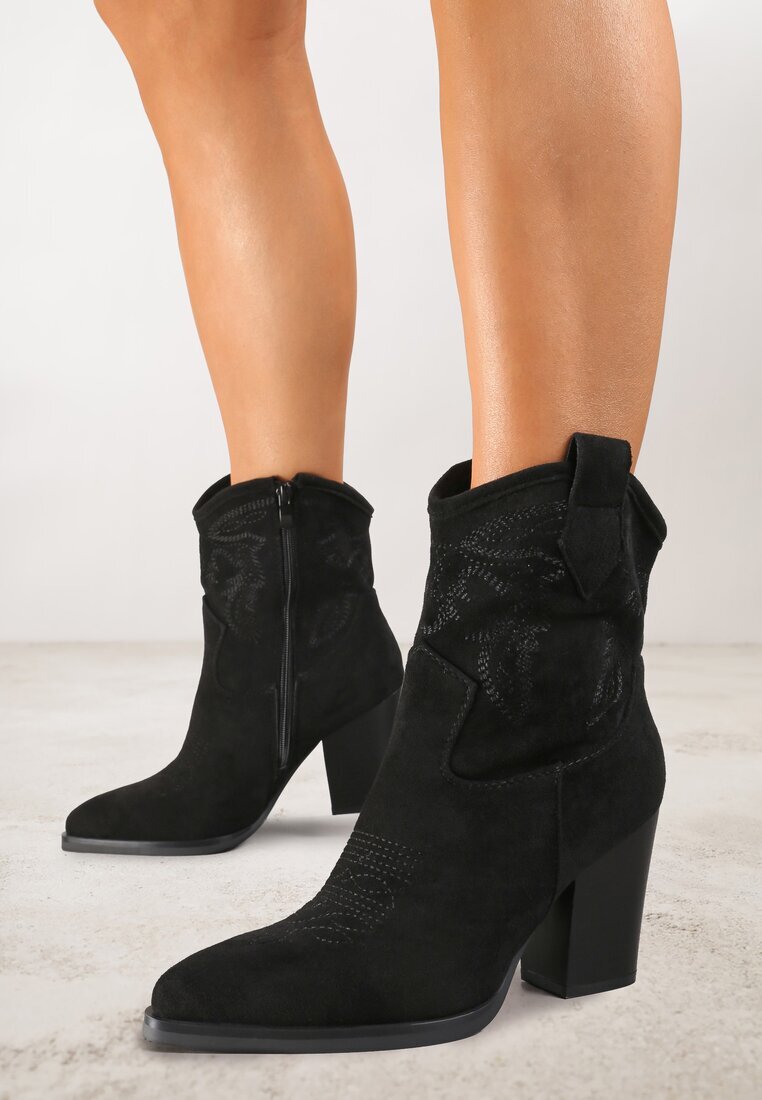 ballada Botine Cowboy Negre Sclipitoare cu toc gros Remirra