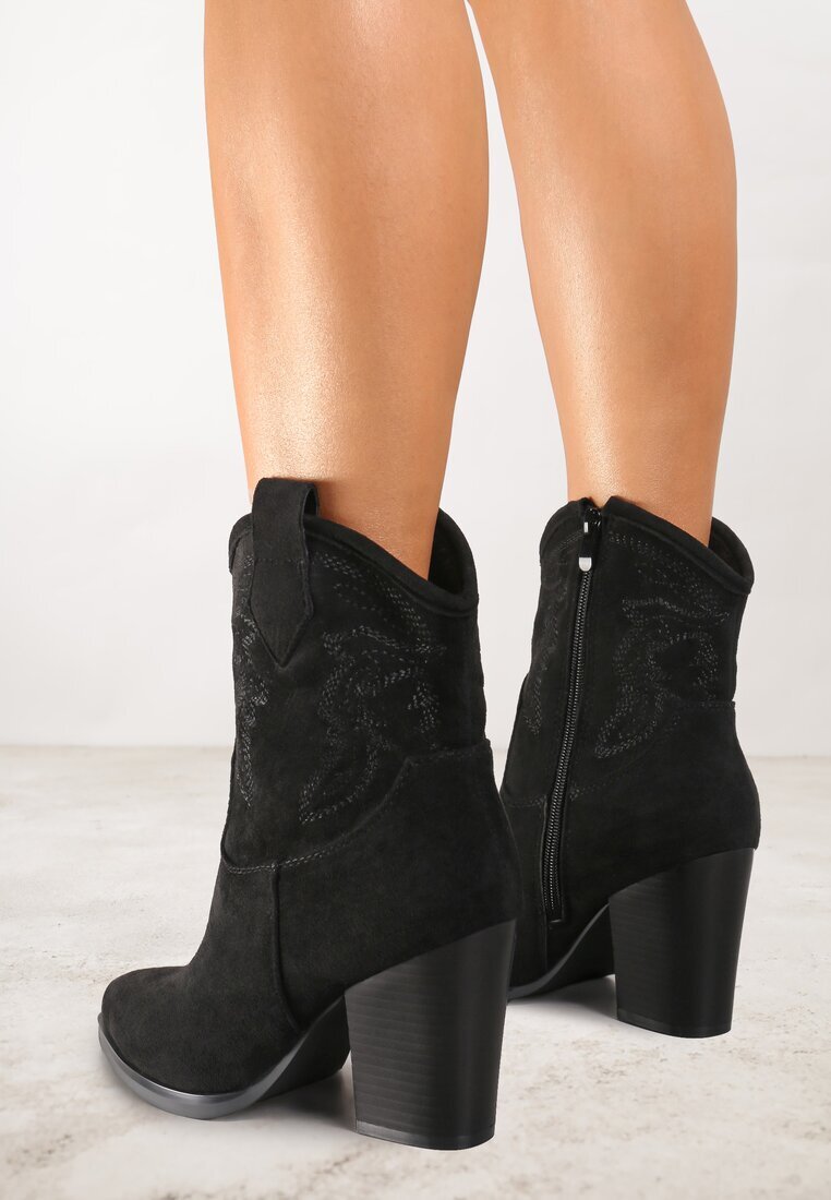 ballada Botine Cowboy Negre Sclipitoare cu toc gros Remirra