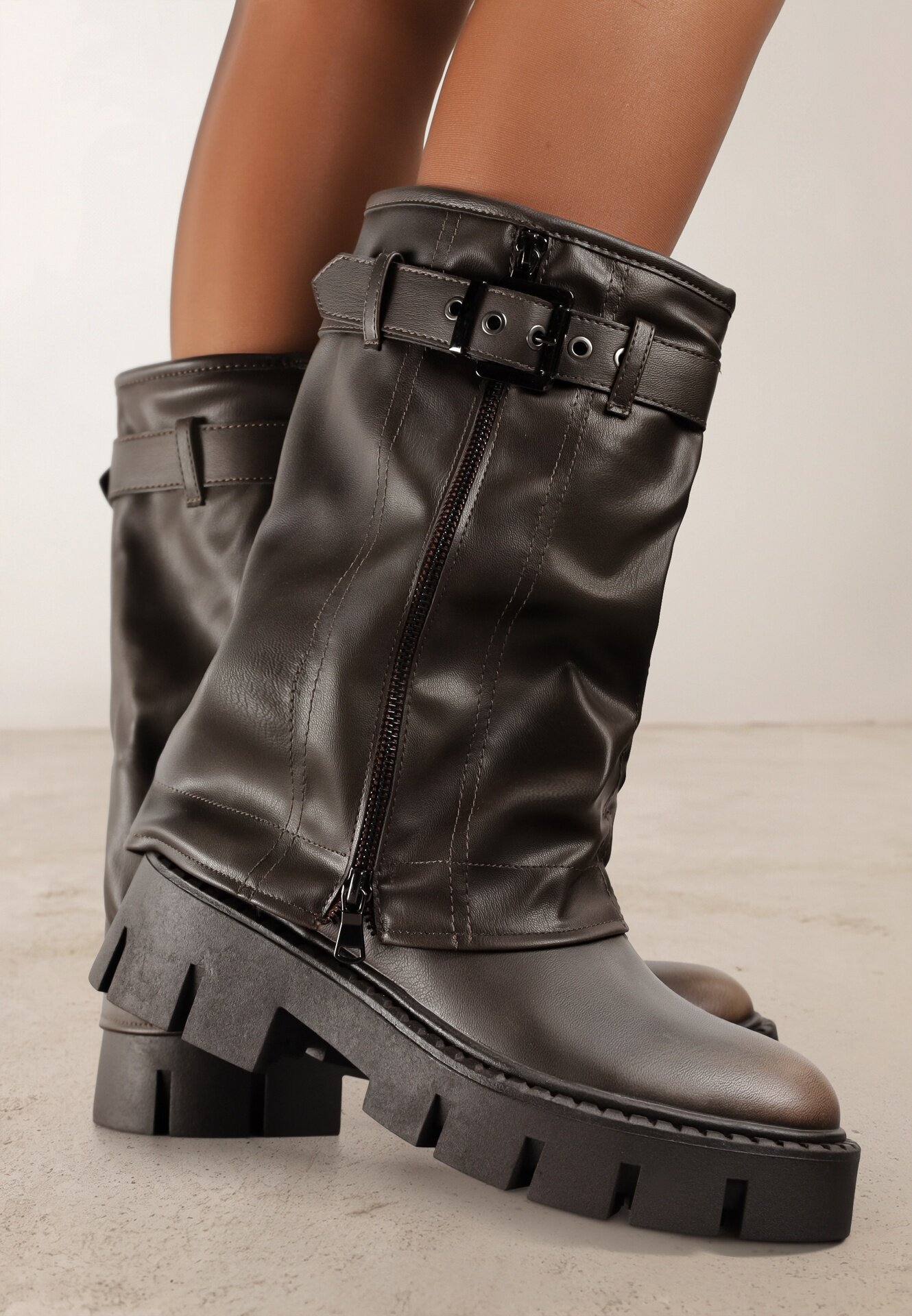 ballada Botine Maro Biker Boots cu carâmb tip crac cu Cataramă Veresta