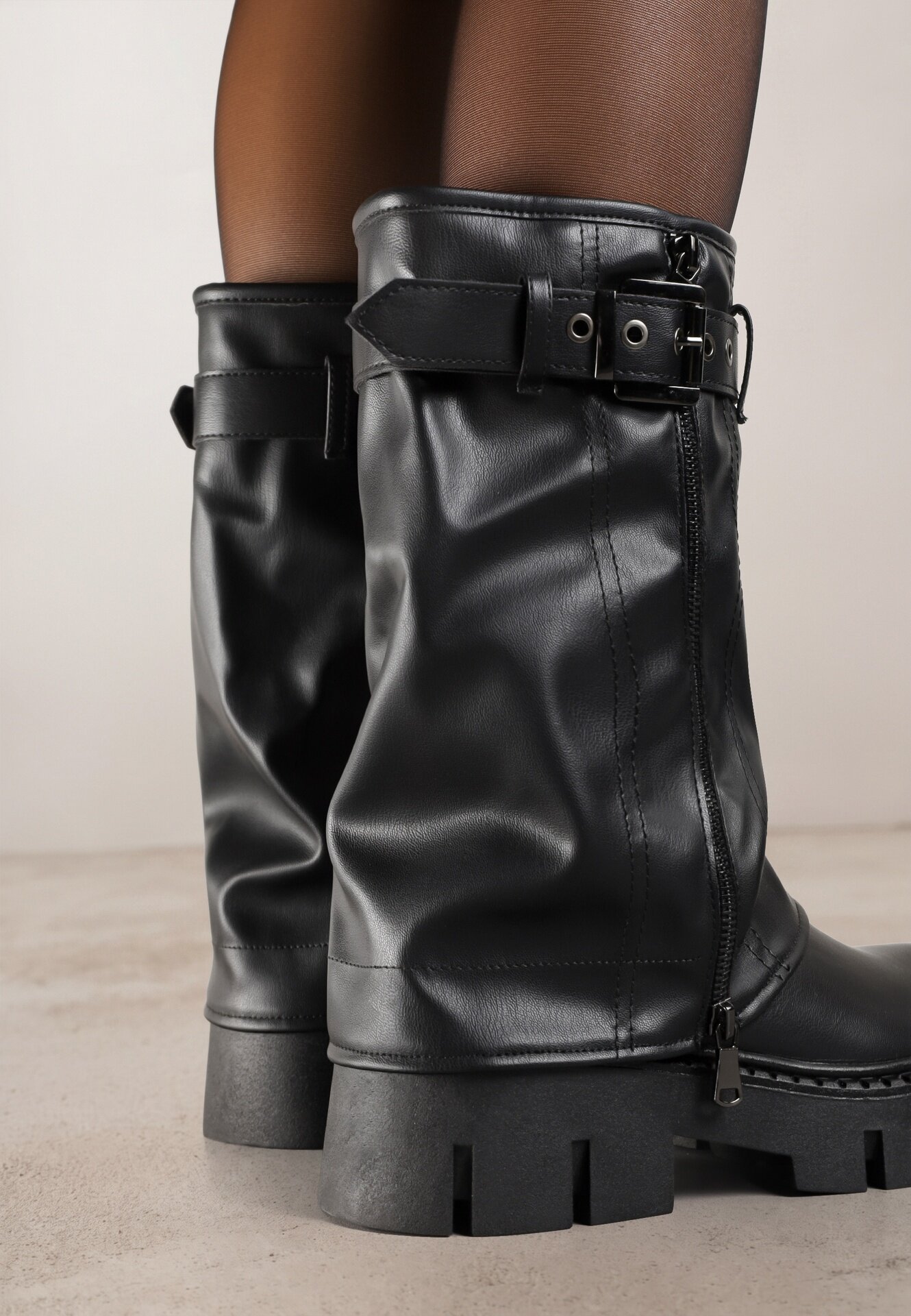 ballada Botine Negre Biker Boots cu Carâmb imitând Cracul pantalonului cu Cataramă Veresta