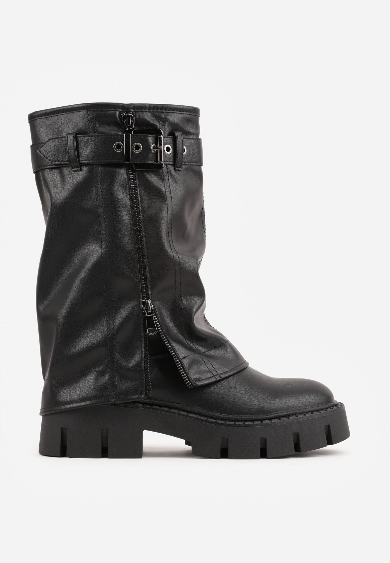 ballada Botine Negre Biker Boots cu Carâmb imitând Cracul pantalonului cu Cataramă Veresta