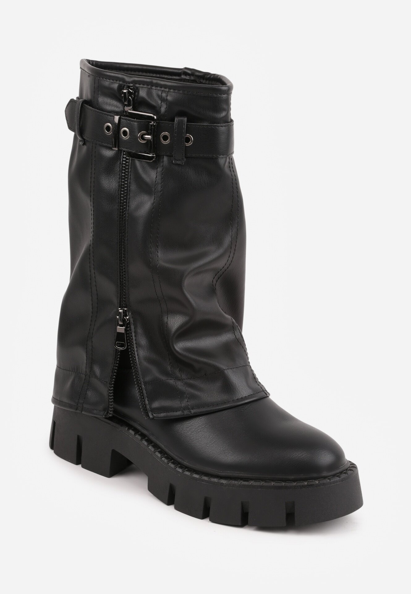 ballada Botine Negre Biker Boots cu Carâmb imitând Cracul pantalonului cu Cataramă Veresta
