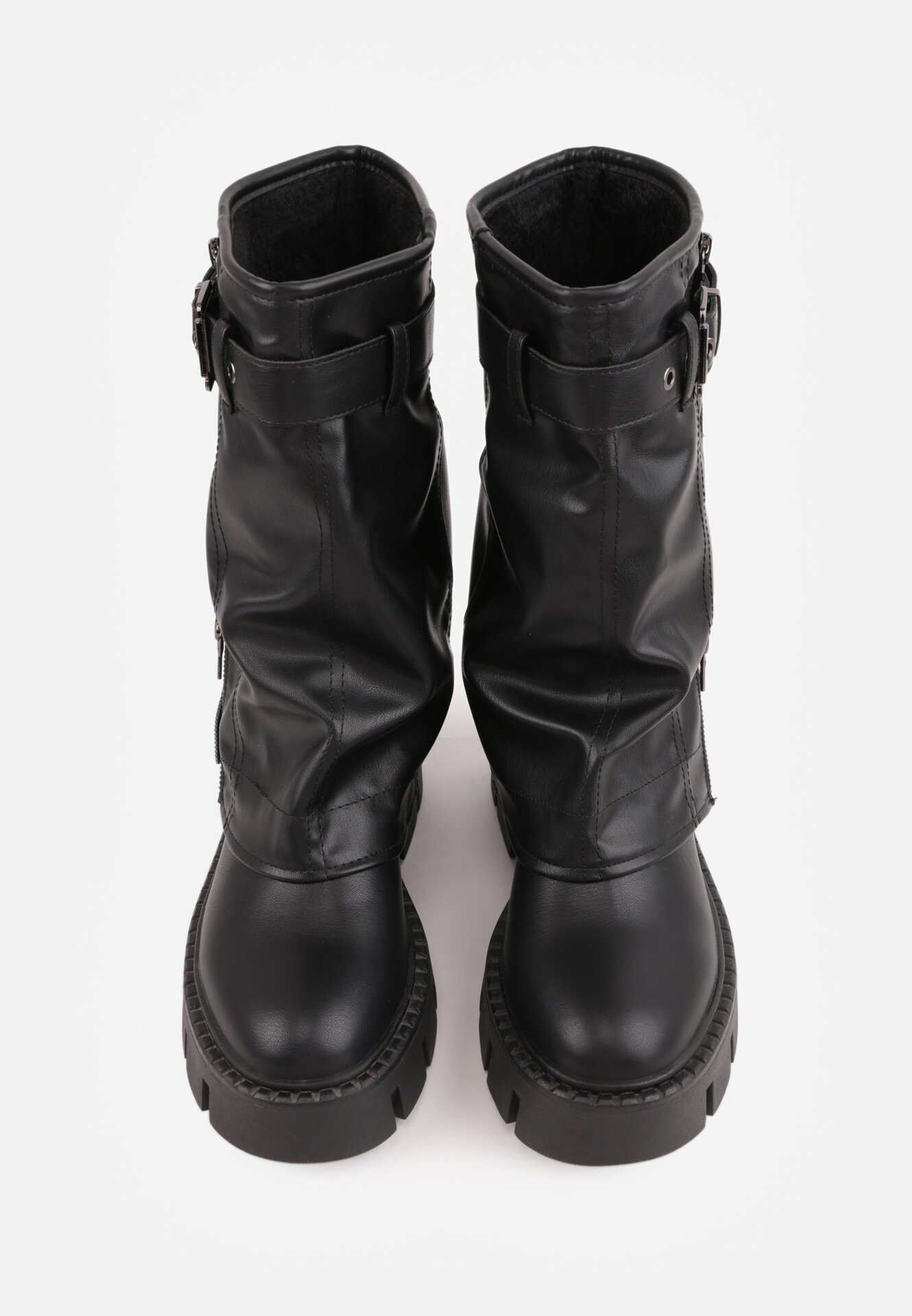 ballada Botine Negre Biker Boots cu Carâmb imitând Cracul pantalonului cu Cataramă Veresta