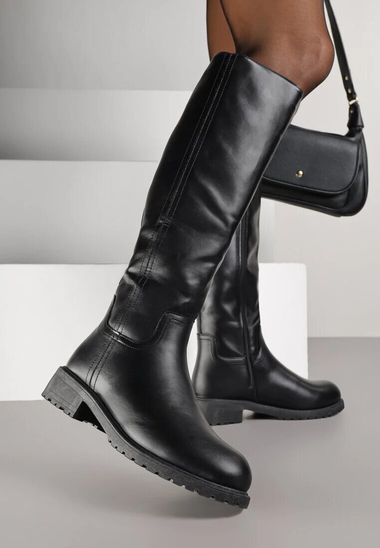 ballada Cizme Negre Ajustate Vices din imitație de piele în stil Basic Lonavie