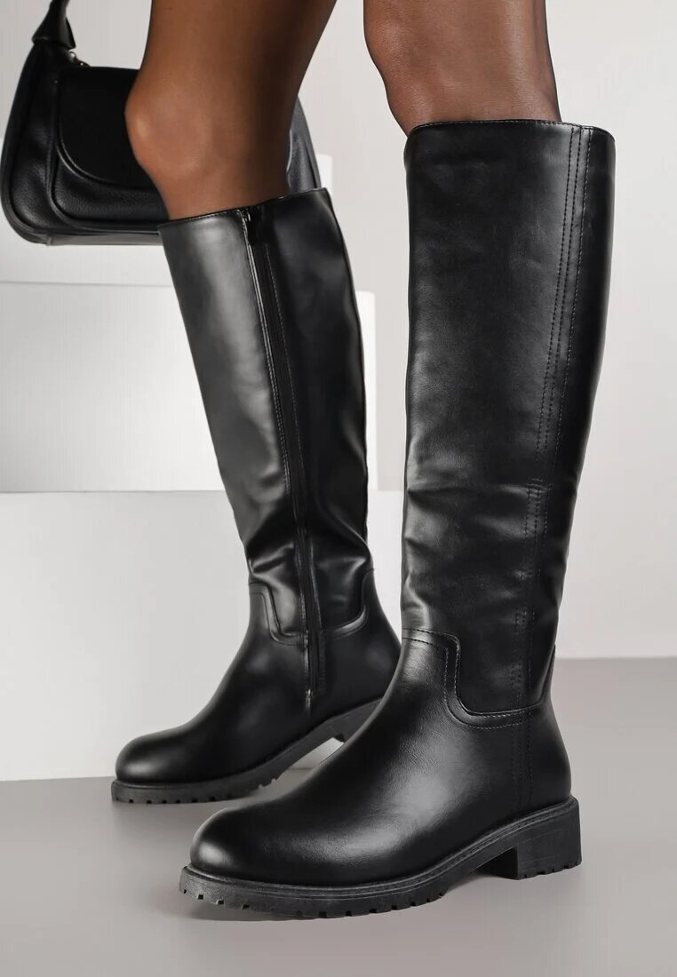 ballada Cizme Negre Ajustate Vices din imitație de piele în stil Basic Lonavie